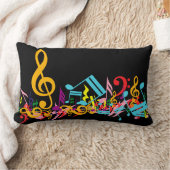 黒いカラフル音符のジャムリング ランバークッション (ブランケット)