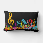 黒いカラフル音符のジャムリング ランバークッション (正面)