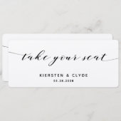 黒いカリグラフィーの結婚式　着席　トップカード 招待状 (正面/裏面)