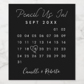 黒いカレンダーミニマルで鉛筆の日付を保存 ワインラベル (シングルラベル)
