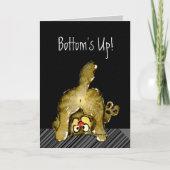 黒いカードの上のお祝い猫の底 カード (正面)