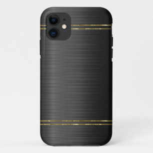 黒いカーボンファイバーのテクスチャ(金ゴールドアクセント) iPhone 11 ケース