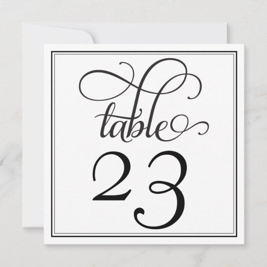 黒いカーリースクリプトテーブル番号 招待状 (正面)
