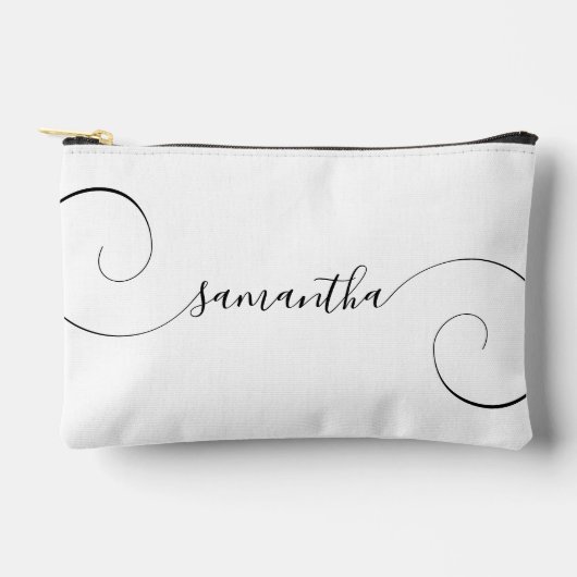 黒いカーリー署名の名前 アクセサリーポーチ (正面)