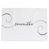 黒いカーリー署名の名前 ラージペーパーバッグ (正面)