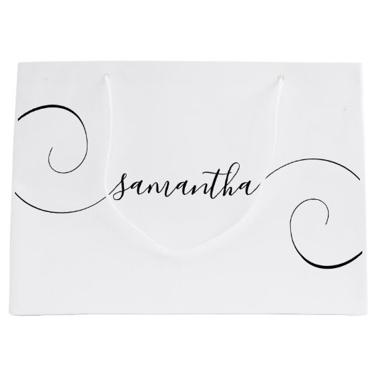 黒いカーリー署名の名前 ラージペーパーバッグ (正面)