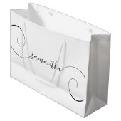 黒いカーリー署名の名前 ラージペーパーバッグ (正面アングル)