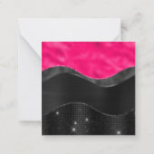 黒いガーリーホットピンクグレー波グラムモノグラム名 ノートカード (裏面)