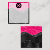黒いガーリーホットピンクグレー波グラムモノグラム名 ノートカード (正面/裏面)