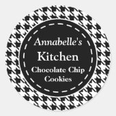 黒いキッチン千鳥格子のステッカー ラウンドシール (正面)