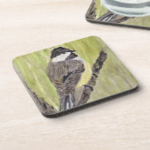 黒いキャップの《鳥》アメリカゴガラバード – ア絵画クリル製。 コースター (左側)