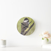 黒いキャップの《鳥》アメリカゴガラバード – ア絵画クリル製。 ラウンド壁時計 (ホーム)