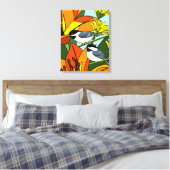 黒いキャップ《鳥》アメリカゴガラとユリの花 キャンバスプリント (インサイチュ (寝室))