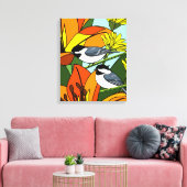 黒いキャップ《鳥》アメリカゴガラとユリの花 キャンバスプリント (インサイチュ (リビング))