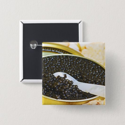 黒いキャビアと真珠の母親のスプーン 缶バッジ (正面&裏面)