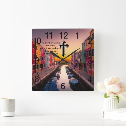 黒いキリスト教の信仰はナンバーズ6:26と交差する スクエア壁時計 (ホーム)