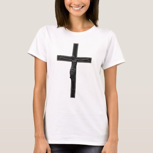 黒いキリスト教の十字架 Tシャツ (正面)