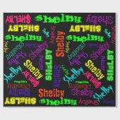 黒いギフト用包装紙ネオン色の名前のコラージュ ラッピングペーパー (フラット)