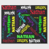 黒いギフト用包装紙ネオン色の名前のコラージュ ラッピングペーパー (フラット)