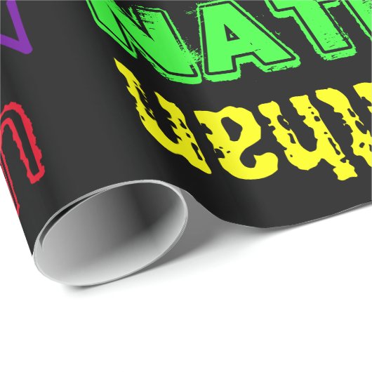 黒いギフト用包装紙ネオン色の名前のコラージュ ラッピングペーパー (ロールコーナー)