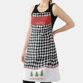 黒いギンガムと水色のクリスマスツリー エプロン (インサイチュ)