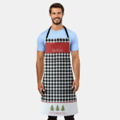 黒いギンガムと水色のクリスマスツリー エプロン (着用した状態)