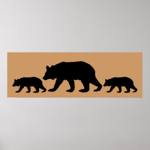 黒いクマとカッブシルエット ポスター