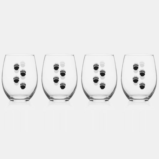 黒いクマの手のプリント ステムなしワイングラス (正面)