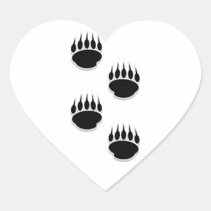 黒いクマの手のプリント ハートシール