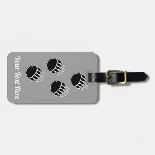黒いクマの手プリントグレー ラゲッジタグ (正面横)