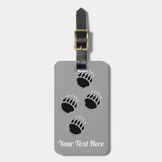 黒いクマの手プリントグレー ラゲッジタグ (正面縦)