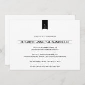 黒いクラシックなモノグラム及び白い結婚式招待状 招待状 (正面/裏面)