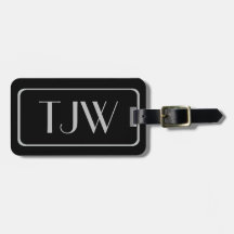 黒いクラシック荷物タグに銀のイニシャル