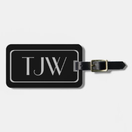 黒いクラシック荷物タグに銀のイニシャル ラゲッジタグ