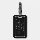 黒いクラシック荷物タグに銀のイニシャル ラゲッジタグ (裏面縦)