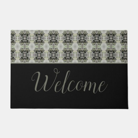 黒いクラシパターン（の模様が）あるー ドアマット (正面)