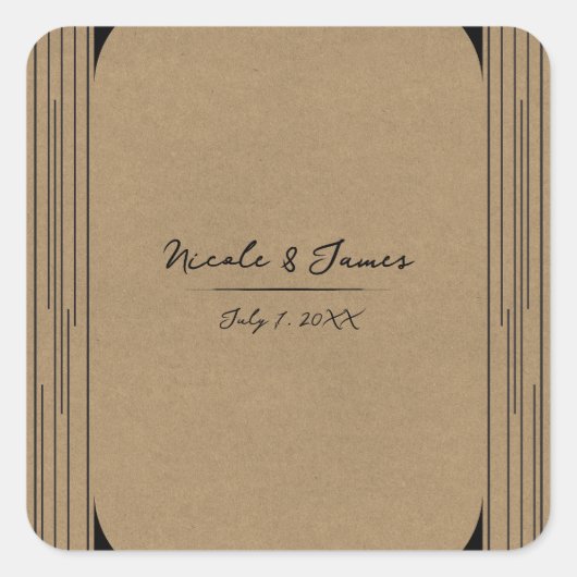 黒いクラフトミニマルラモダンイン結婚ズ スクエアシール (正面)