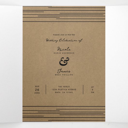 黒いクラフトミニマルラモダンイン結婚ズ 三つ折り招待状 (内部中)