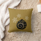 黒いクリスマスのつまらないものおよび雪片の金ゴールド クッション (ブランケット)