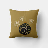 黒いクリスマスのつまらないものおよび雪片の金ゴールド クッション (裏面)