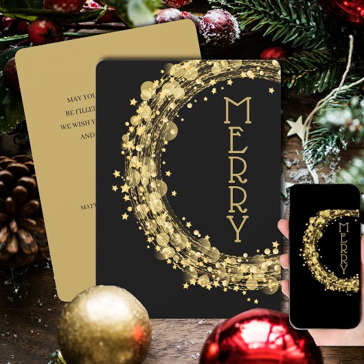 黒いクリスマスのサークルと星の非写真 シーズンカード