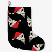 黒いクリスマスストッキングとスカルがサンタハッツに スモールクリスマスストッキング (正面)