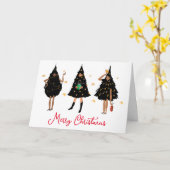 黒いクリスマスツリーに身を包んだ黒人女性パーティー カード (黄色い花)