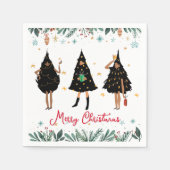 黒いクリスマスツリーに身を包んだ黒人女性パーティー スタンダードカクテルナプキン (正面)