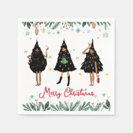 黒いクリスマスツリーに身を包んだ黒人女性パーティー スタンダードカクテルナプキン