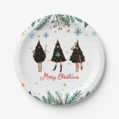 黒いクリスマスツリーに身を包んだ黒人女性パーティー ペーパープレート (正面)