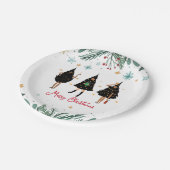 黒いクリスマスツリーに身を包んだ黒人女性パーティー ペーパープレート (アングル)