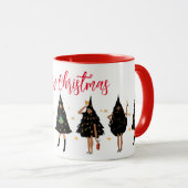 黒いクリスマスツリーに身を包んだ黒人女性パーティー マグカップ (正面右)