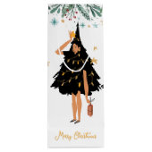 黒いクリスマスツリーに身を包んだ黒人女性パーティー ワインギフトバッグ (裏面)
