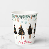 黒いクリスマスツリーに身を包んだ黒人女性パーティー 紙コップ (裏面)